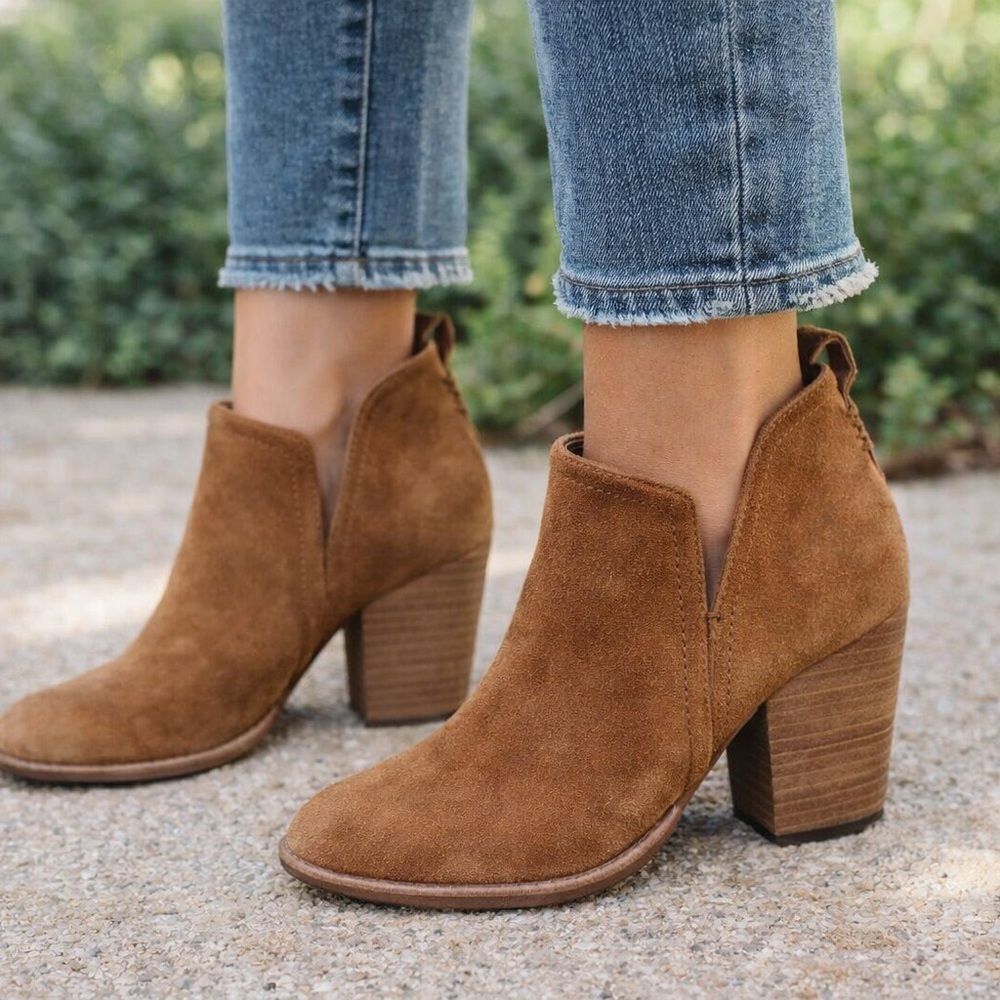 Sam Edelman Brown Suede Western Ankle Boots Stacked Heel Sz 6